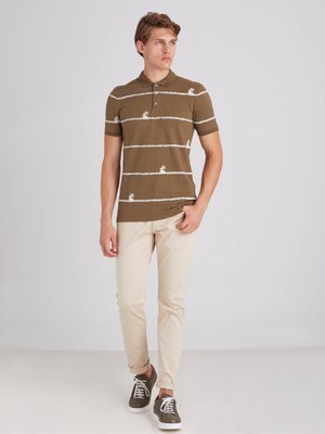 Dufy Haki Erkek Slim Fit Bisiklet Yaka Tshirt
