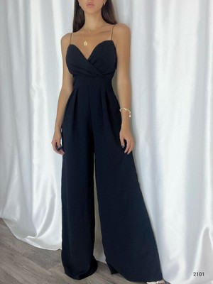 Rengamoda Ithal Krep Kumaş Askılı Geniş Paça Tulum Elbise