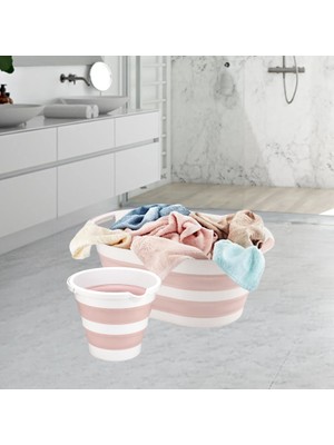 Tıkla Sende Tiklasende Vera Bath Katlanır Pembe Çamaşır Sepeti Katlanır Temizlik Kovası Multi Set 2'li