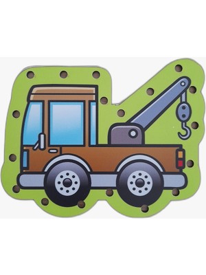 Volee Craft Voleecraft Ahşap Eğitici Eğlenceli Renkli Baskılı Iş Makineleri Ip Geçirme Oyunu, Montessori Oyuncak