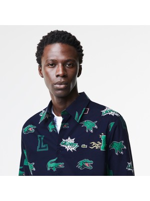 Lacoste Holiday Erkek Regular Fit Desenli Lacivert Gömlek