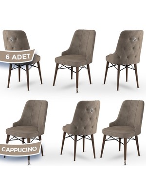 Canisa Concept Pare Serisi  Babyface Kumaş 6 Adet Sandalye Ceviz Gürgen Ayak Gümüş Halkalı