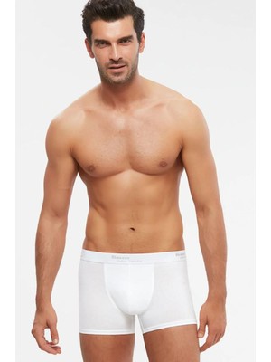 Kom 2'li Beyaz Pamuklu Erkek Boxer