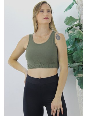 Turuncix Kadın Beli Lastikli Crop Haki L