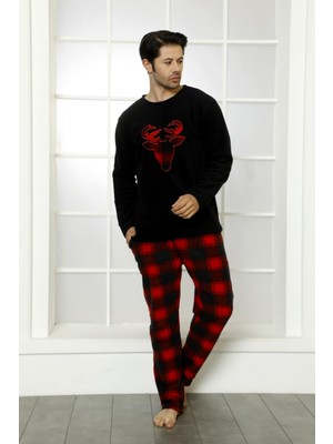 Nisanca Kışlık Baba Oğul Polar Pijama Takımı -Geyikli Yılbaşı Aile Pijaması- Tek Adet