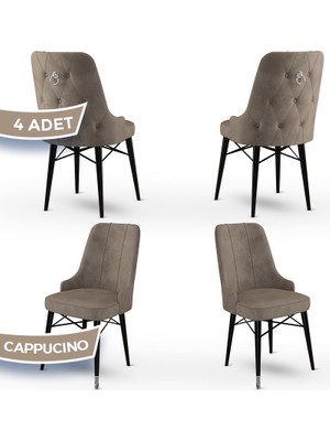 Canisa Concept Pare Serisi, 1.sınıf Babyface Ithal Kumaş, 4 Adet Sandalye, Siyah Gürgen Ayak, Gümüş Halkalı