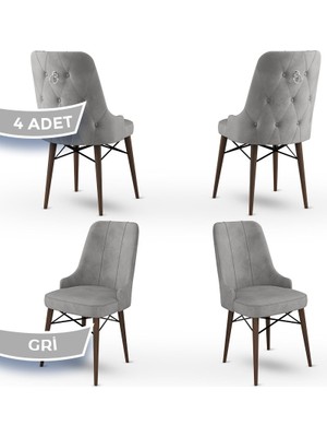 Canisa Concept Pare Serisi, 1.sınıf Babyface Ithal Kumaş, 4 Adet Sandalye, Ceviz Gürgen Ayak, Gümüş Halkalı