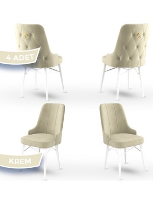 Canisa Concept Pare Serisi   Babyface Ithal Kumaş 4 Adet Sandalye  Beyaz Gürgen Ayak  Gold Halkalı