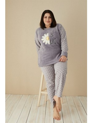 Hzr Welsoft Polar Kadın Büyük Beden Pijama Takımı 808039