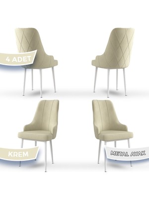 Canisa Concept Trex Serisi   Babyface Kumaş  Beyaz Metal Ayak 4 Adet Sandalye