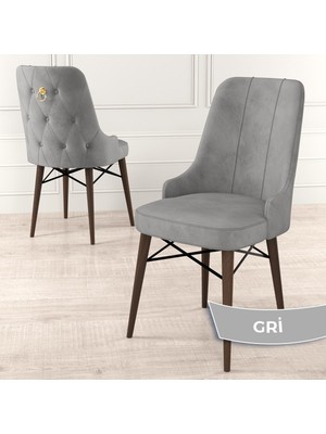 Canisa Concept Pare Serisi  Babyface Kumaş Yemek Odası Sandalyesi Ceviz Gürgen Ayak Gold Halkalı