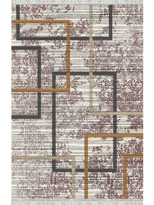 Homier Collection Kısa Saçaklı, Cotton Serisi Yıkanabilir Kaymaz Taban Antibakteriyel Kilim Yolluk MD-0047E