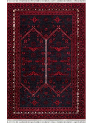 Homier Collection Kısa Saçaklı, Westa Serisi Yıkanabilir Kaymaz Taban Antibakteriyel Kilim Yolluk OT-4149A