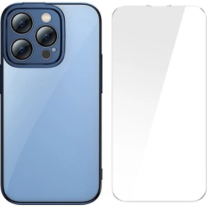 Glitter iPhone 14 Pro Max 6.7 Renkli Kenar Silikon Kılıf + Tempered Ekran Koruyucu Set