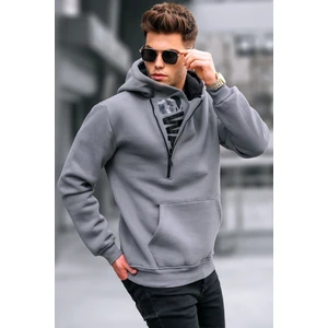 Füme Fermuar Detaylı Kapüşonlu Sweatshirt 1767