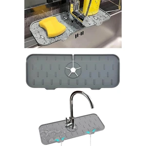 Su Tutucu Musluk Matı - Mutfak ve Banyo Için Koruyucu Lavabo, Musluk ve Batarya Matı Antrasit