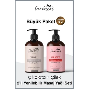 Doğal Çilek Özlü ve Çikolata Aromalı Yenilebilir Aromaterapi Masaj Yağı Seti 400 ml