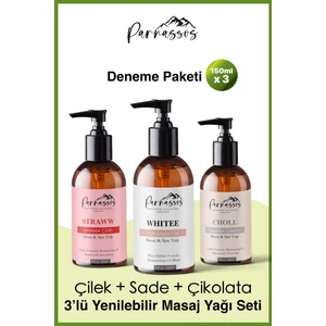 Çilek Özlü, Çikolata Aromalı ve Sade Arındırıcı Yenilebilir Aromaterapi Masaj Yağı 150ml Set