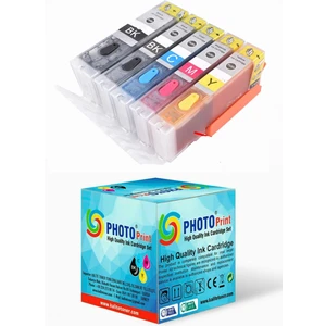 Canon Pixma MG7550 PGI-550XL CLI-551XL Uyumlu Kolay Dolan (Dolabilen Tıpalı Otoreset) Kartuş Seti - 5 Renk (Tam Dolu)