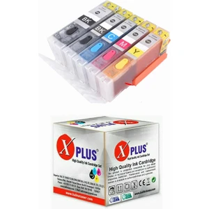 Canon Pixma İP7250  PGI-550XL CLI-551XL Uyumlu Kolay Dolan (Dolabilen Tıpalı Otoreset) Kartuş Seti - 5 Renk (Tam Dolu)