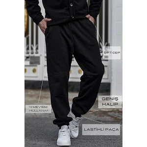 2 İplik Yazlık Siyah Eşofman Oversize Jogger Geniş Kalıp Joggers