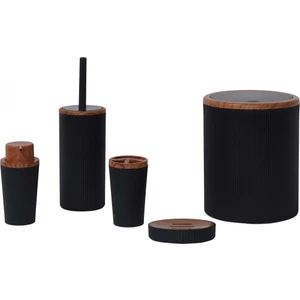 Karaca Marcello Ahşap Görünüm Detaylı 5 Parça Banyo Aksesuar Seti Siyah