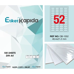 Etiket Kapıda A4 Yapışkanlı Hazır Laser Etiket 46,4 x 21,2 mm 100 Sayfa 5200 Etiket