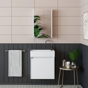 Ayaksız Tek Kapaklı Lavabolu Mat Beyaz 50 cm Banyo Dolabı ve Aynalı Üst Dolabı