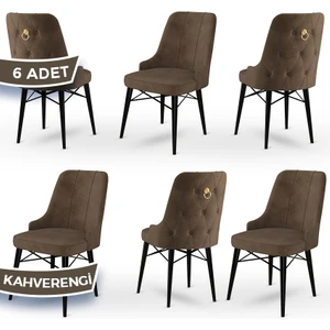 Concept Pare Serisi  Babyface Kumaş  6 Adet Sandalye Siyah Gürgen Ayak Gold Halkalı