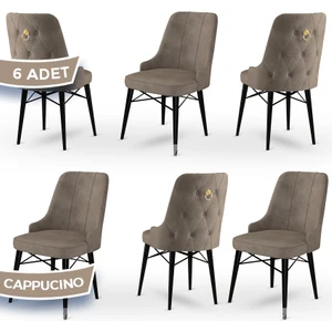 Concept Pare Serisi  Babyface Kumaş  6 Adet Sandalye Siyah Gürgen Ayak Gold Halkalı
