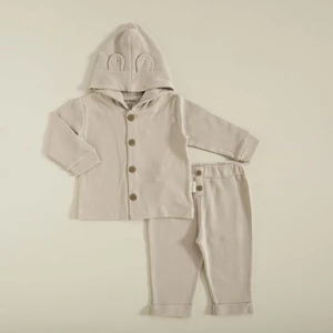 Organic Kapuşonlu Waffle Eşofman Takımı Taş