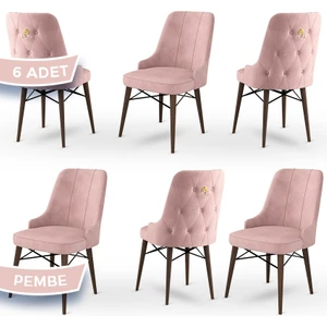 Concept Pare Serisi  Babyface Kumaş 6 Adet Sandalye Ceviz Gürgen Ayak Gold Halkalı