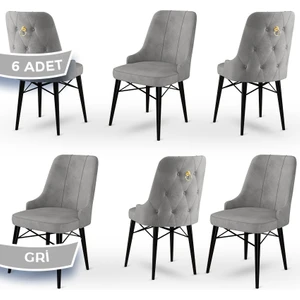 Concept Pare Serisi  Babyface Kumaş  6 Adet Sandalye Siyah Gürgen Ayak Gold Halkalı