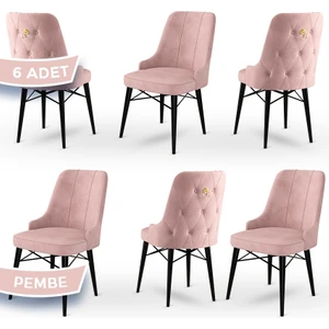 Concept Pare Serisi  Babyface Kumaş  6 Adet Sandalye Siyah Gürgen Ayak Gold Halkalı