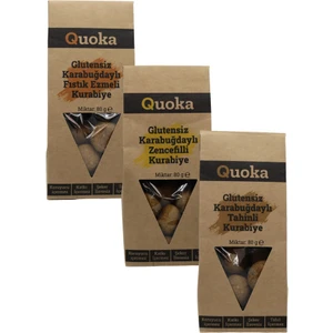 QUOKA Glutensiz Şekersiz Karabuğday Unundan Tahinli Zencefilli Fıstık Ezmeli Kurabiye 3 Paket x 80GR
