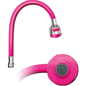 Su Armatürleri Oynar Başlıklı Tasarruflu Silikon Musluk Başlığı Kobar Çift Fonksiyonlu Pembe