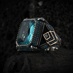 Rev Silver 925 Ayar Gümüş Erkek Yüzük Kare Zirkon Taşı Takı Mücevher Gümüş Temizleme Bezi ile