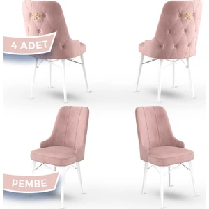 Concept Pare Serisi  Babyface Ithal Kumaş 4 Adet Sandalye Beyaz Gürgen Ayak Gold Halkalı