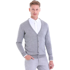 Gri Regular Fit Düz Yün V Yaka Triko Hırka