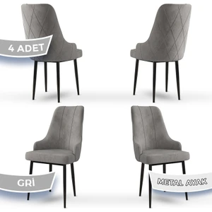 Concept Trex Serisi   Babyface Kumaş Siyah Metal Ayak 4 Adet Sandalye