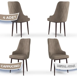 Concept Trex Serisi   Babyface Kumaş Kahve Metal Ayak 4 Adet Sandalye