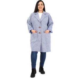 Disentis Modest Büyük Beden Düşük Kollu Torba Cepli Büyük Düğmeli Pis Dikişli Oversize Simli Mavi Ceket