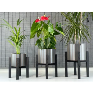 Dekoratif Siyah Stand Ayaklı Yuvarlak Saksı Seti 3'lü Iç Saksılı Uslu Ticaret Tasarım