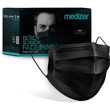 Medizer Meltblown Siyah Cerrahi Maske 50 Adet Burun