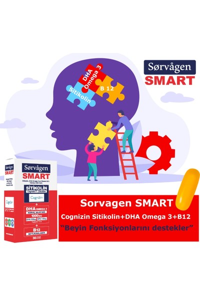 Sorvagen Smart Sitikolin, Dha Omega 3 ve B12 (30 Kapsül) - 2 Adet