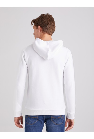 Dufy Beyaz Düz Kapüşonlu Erkek Sweatshirt - Regular Fit