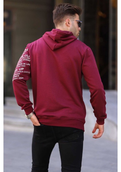 Bordo Baskılı Kapüşonlu Sweatshirt 6009 modelleri