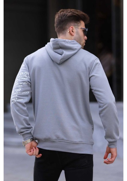 Boyalı Gri Baskılı Kapüşonlu Sweatshirt 6009 modelleri