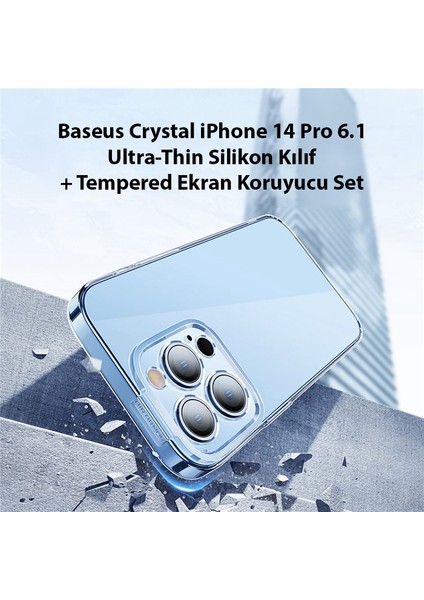 Crystal iPhone 14 Pro 6.1 Ultra-Thin Silikon Kılıf + Tempered Ekran Koruyucu Set