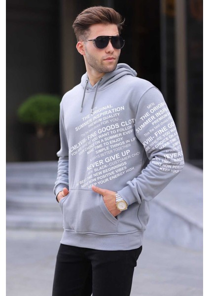 Boyalı Gri Baskılı Kapüşonlu Sweatshirt 6009 fiyatları